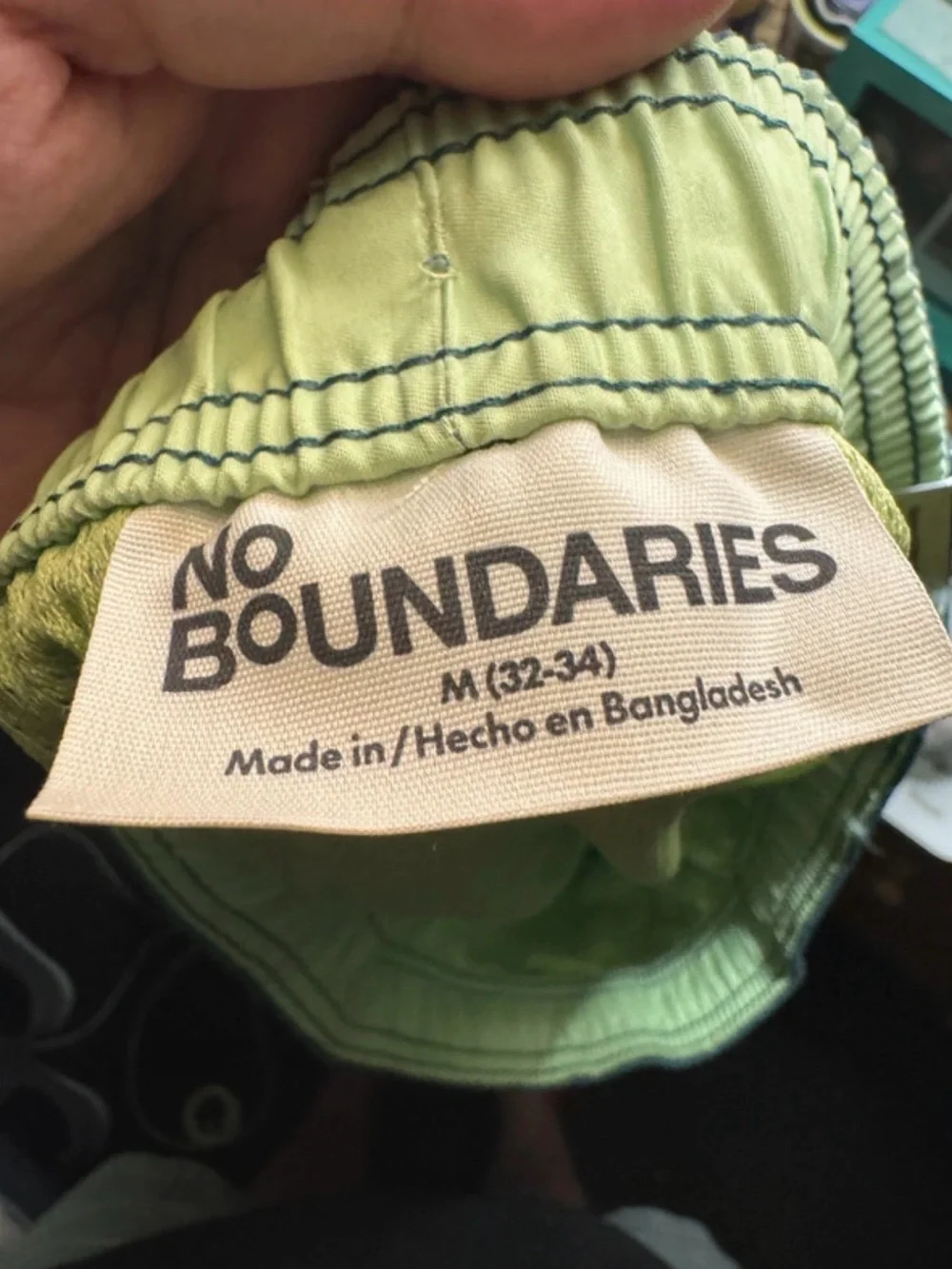 No Boundaries Light Green Swim Shorts with Navy Stitching